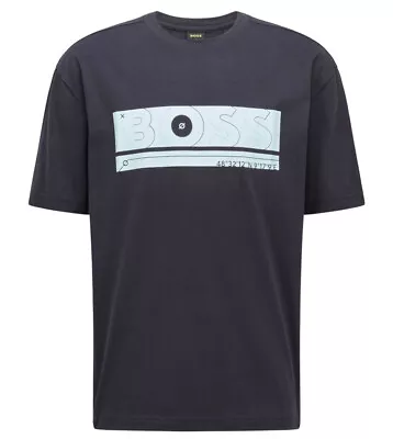 HUGO BOSS Relaxed Fit T-Shirt Organic Cotton Logo Artwork Dark Blue S/M/L/XL/XXL • $33.95