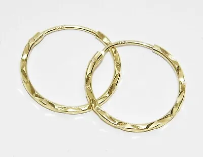 9ct Yellow Gold On Silver Diamond Cut Sleeper Hoop Earrings 15mm 20mm 25mm 30mm • £7.95