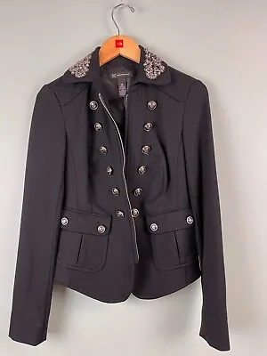 INC Rhinestone Collar Black Military Jacket Gothic Women's Size XS Double Breast • £29.91