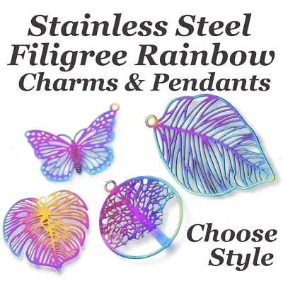 £2.30 • Buy Stainless Steel Pendants Charms Rainbow Filigree Connectors 25 Designs To Choose