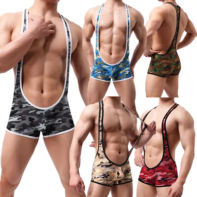 Mens Sexy Camo Leotard Gay Underwear Wrestling Singlet Bodysuit Sports Jumpsuit  • £11.03