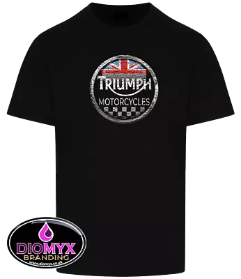 TRIUMPH Motorcycle Aged Union Jack Logo T Shirt - Up To 6XL - FREE POSTAGE • £24.97