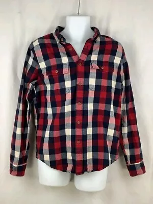 Abercrombie & Fitch Shirt  Mens Large Red Blue Beige Lightweight Flannel Button • $19.90