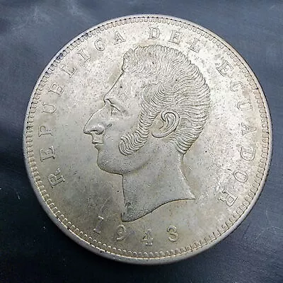 1943 Silver Ecuador 5 Sucres KM79 UNC Coin Rare Collectible 🪙💎 - 76 Chars • $39.95