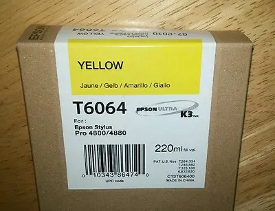 05-2024 GENUINE EPSON T6064 YELLOW 220ml K3 INK STYLUS PRO 4800 4880 • $148.89