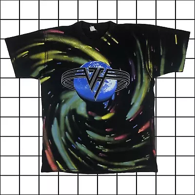 Vintage 1993 Van Halen Tour Single Stitch AOP T-shirt Black Blue X-Large Retro • £120