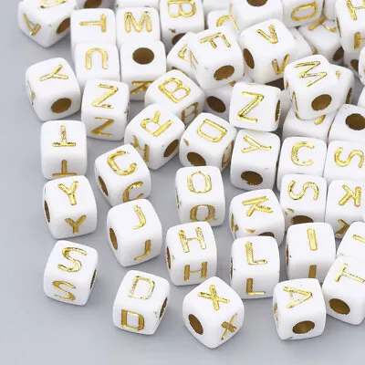 100 BULK Alphabet Letter Beads Cube Assorted Lot Wholesale White Gold 4.5mm • $3.99