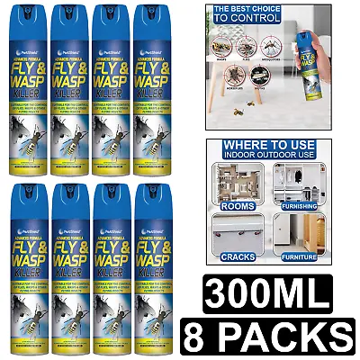 8x Fly And Wasp Killer Spray Kills Insects Midges Mosquito Advance Formula 300ml • £16.89