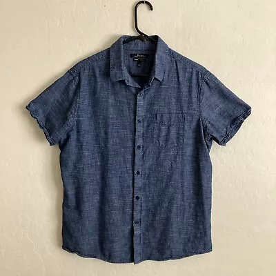 Marc Anthony Luxury Button Up Shirt Large Blue Short Sleeve Mens L Slim Fit • $9.95