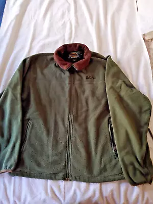 Men's Cabella's Fleece Jacket Large Green W/Brown Trim Good Cond • $9