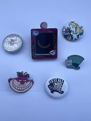 Lot Of 6 Disney Alice In Wonderland Mad Hatter Cheshire Cat Clock Slider Pins • $60