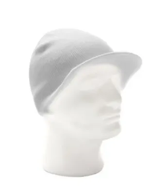 Winter Beanie Hat With Visor Brim Warm Knit Cuffless Beanie Cap White • $4.95