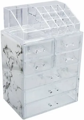 Cosmetic Makeup And Jewelry Storage Organizer Case Display Marble Print Holder • $35.99