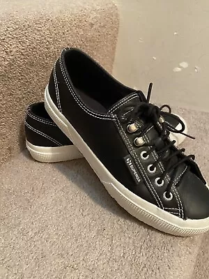 $25 • Buy Superga X Alexa Chung Black Leather Sneakers 36 US 6 Rare Lace Up Comfort
