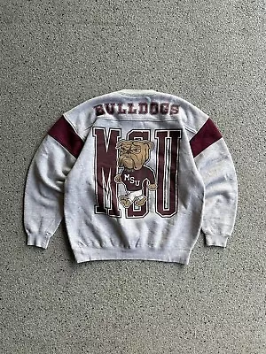 Vintage 90s MSU Bulldogs Mississippi State College Crewneck Sweatshirt Gray Sz L • $65