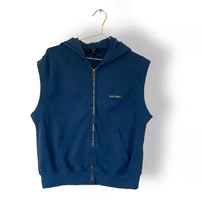 Urban Outfitters Iets Frans Sleeveless Hoodie Gilet Size M Blue • £29