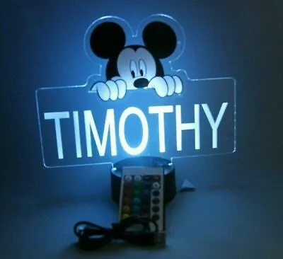 Mickey Mouse Night Light Up Table Desk Lamp Acrylic Personalized Free...  • $65.32