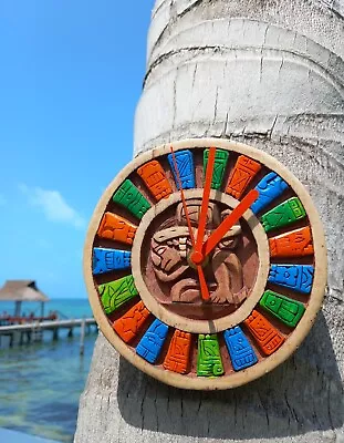 Hand-carved And Painted Mayan Calendar Wooden Wall Clock 5inch • $64.99