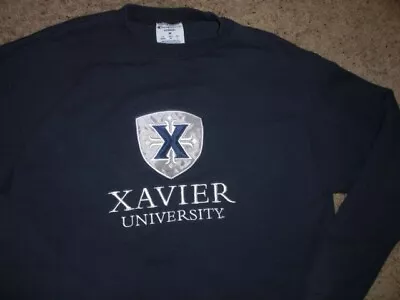 XAVIER UNIVERSITY Blue Sewn Embroidered CHAMPION Sweatshirt Men's Medium • $17.16