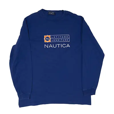NAUTICA Latitude Longitude T-Shirt Blue Long Sleeve Mens M • £11.99