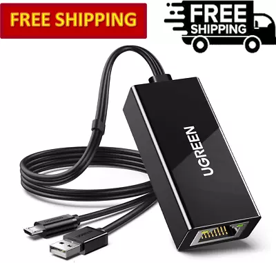 UGREEN Micro USB Ethernet Adapter With 3.3 Ft Cable & Power Cord 10/100 Mbps • $26.99