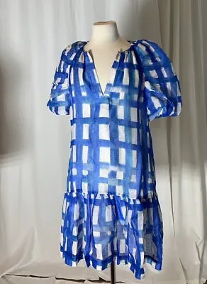 MARIE OLIVER Greta Dress In Amalfi Madras Size SColor Blue$363 • $129.99