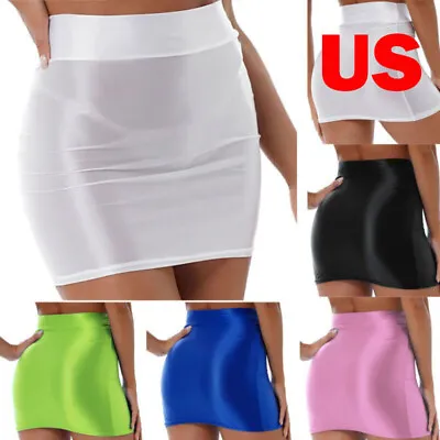 US Women See Through High Waist Glossy Mini Skirts Bodycon Pencil Skirt Clubwear • $8.55