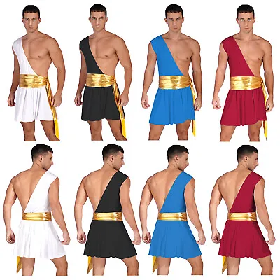 Men Greek God Costume Adult Ancient Roman Toga Fancy Dress Robe Halloween Outfit • $14.24