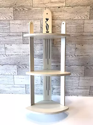 Vintage Wood WHATNOT Corner Wall White KITCHEN SHELF 3 Tiers • $45