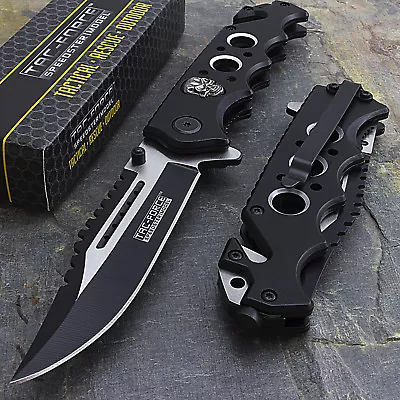 8.25  TAC FORCE SKULLS SPRING ASSISTED TACTICAL FOLDING KNIFE Pocket Blade Open • $13.95