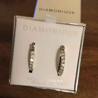 QVC Diamonique 925 Sterling Silver Hoop Earrings - Rhodium Plated In Gift Box • £20.99