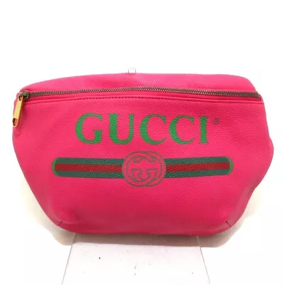 Auth GUCCI Gucci Print Belt Bag 493869 Pink Leather Bum Bag • $574