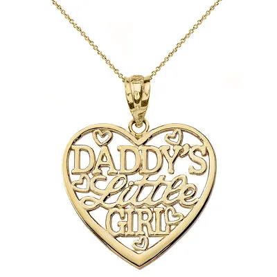 Solid 10k Yellow Gold Daddy's Little Girl Heart Pendant Necklace • $269.99