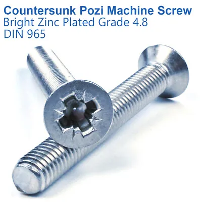 M3 X 8mm COUNTERSUNK MACHINE SCREWS POZI ZINC PLATED BZP GRADE 4.8 - DIN 965 • £7.39