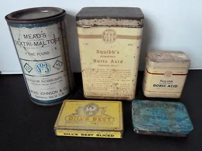 Vintage Lot 5 Advertising Tins 2 Squibbs Tobacco Dills & Edgeworth Baby Formula • $16.95