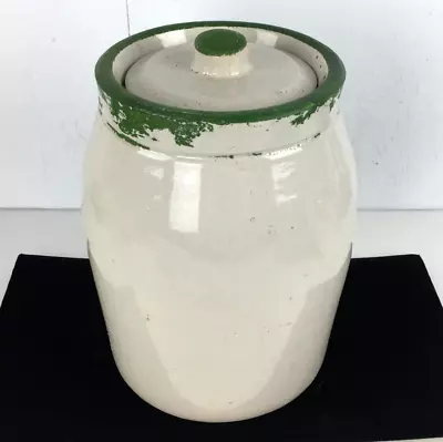 STONEWEAR CROCK JAR Lid Green Primitive Vintage Décor Country Gift • $130.40