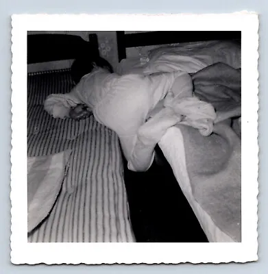 Vintage Photograph Baby Sleeping Awkwardly In Gap Between Beds Unusual Position • $4.99