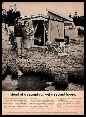 1968 Volkswagen Type 2 Bus Instead Of A 2nd Car Get A 2nd House VW Van Print Ad • $14.95