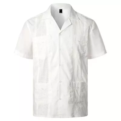 Men Shirts Short Sleeve Embroidered Caribbean Style Beach Clothes With 4 Pockets • $50.99