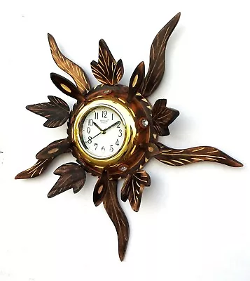 Wooden Wall Clock Wood Craft Art Hand Crafted Sun Shape Handicraft 5  Dial  • $53.90