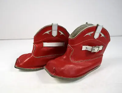 VINTAGE 1950’S  Infant/Toddler Red Leather COWBOY BOOTS Size 3 Kitsch MCM • $12.99
