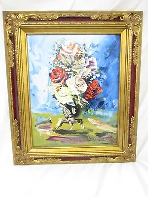 Morris Katz Original Oil Painting Floral Still Life Ornate Frame 28 X 24 Signed • $140