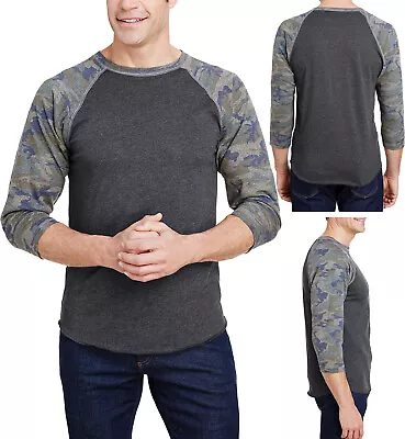 Mens Vintage Camo Baseball Tee Soft Ringspun Cotton Jersey T-Shirt S-3XL NEW! • $17.99