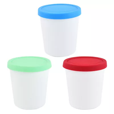  3 Pcs Ice Cream Container Reusable Containers With Lids Plastic Pail Tubs Mini • £10.59