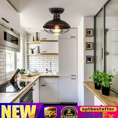 $38 • Buy Vintage Industrial Ceiling Light Metal Cage Lamp Semi Flush Mount Pendant Light