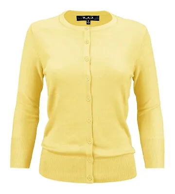 $22.50 • Buy YEMAK Women's 3/4 Sleeve Crewneck Button-Down Basic Cardigan Sweater CO079 (S-L)