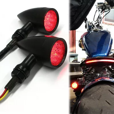 Motorcycle Black Bullet LED Brake Blinker Turn Signal Tail Light Red For Harley • $21.22