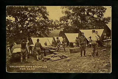 Military Postcard World War I WWI Army Soldiers Unloading Cots Supplies Vintage • $7.99