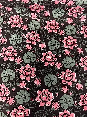 2.5 Metres Black With Pink Roses Punk Gothic 100% Cotton Fabric • $37.18