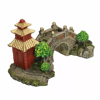 Aquatic Aquarium Decor Japanese Garden Bridge Fish Tank Ornament 15x8x8cm • $38.72